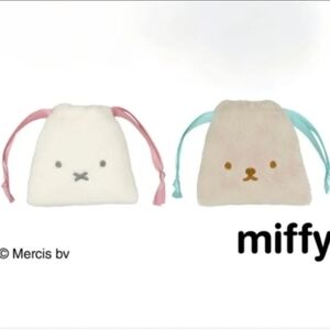 Set of 2 Miffy Boris Rare fluffy boa pouch plush sanrio BTS bag cosmetic